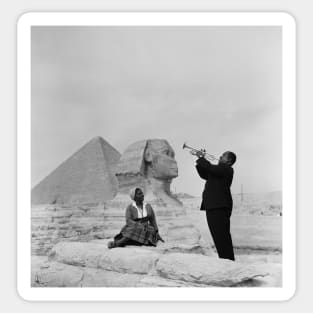 Black and White Photo of Louis Armstrong at the Egyptian Sphinx Sticker